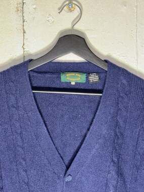 Vintage Maine Bay Traditionals Navy Blue Cable Knit Button Front Cardigan Sweate
